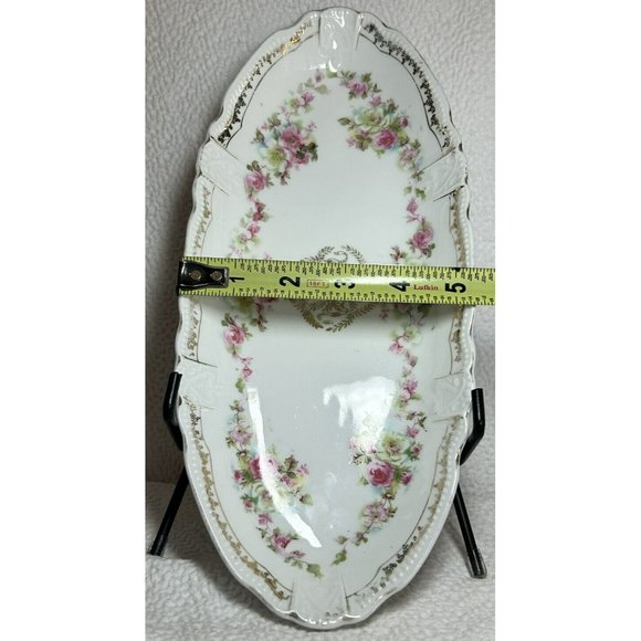Antique Celery Dish 1909-1916 Three Crown China Germany Pink Roses & Gold Accent - Picture 10 of 14